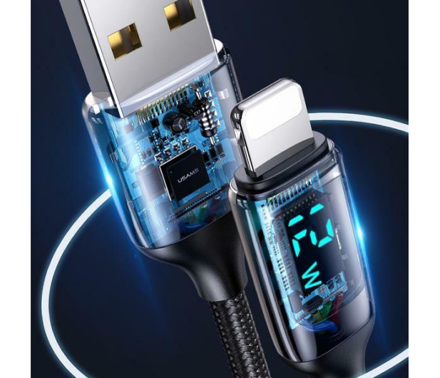 USAMS Kabel pleciony lightning 1,2m LED 2,4A srebrno-czarny - 1569026 - zdjęcie 6